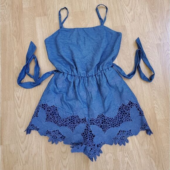 Alice + Olivia Rosetta Chambray Butterfly Applique Romper size 0 - Picture 5 of 16